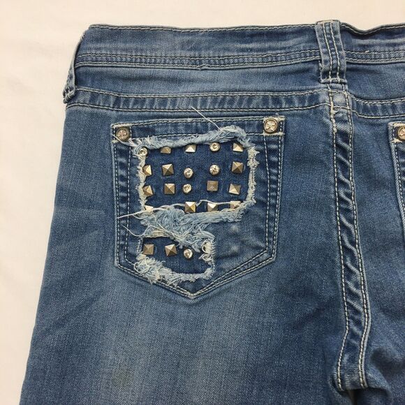 AFFLICTION Jenna Jeans Women 32x32 (30 tag) Gothic Studs Stretch Denim Crystal - Picture 10 of 16